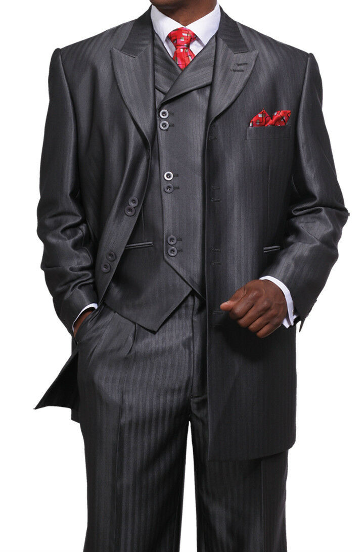 Men's 3 Piece Luxurious Suits Wool Feel Herring Bone Striped Suit  38r~56l