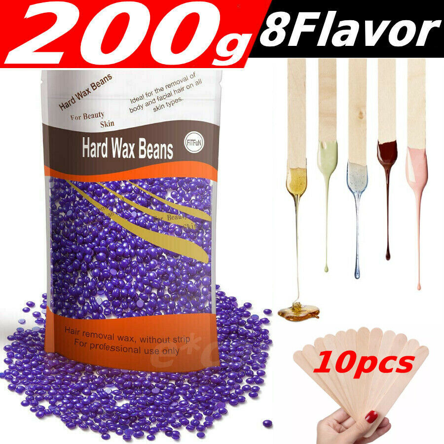 200g Hard Wax Beans Beads +10pcs Large Stick For Body Hair Removal Waxing Warmer
