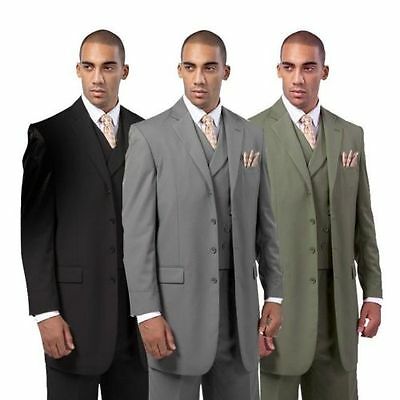 Men’s 3 Piece Luxurious Wool Feel 4 Button Suit With Pants And Vest 5263 38r~56l
