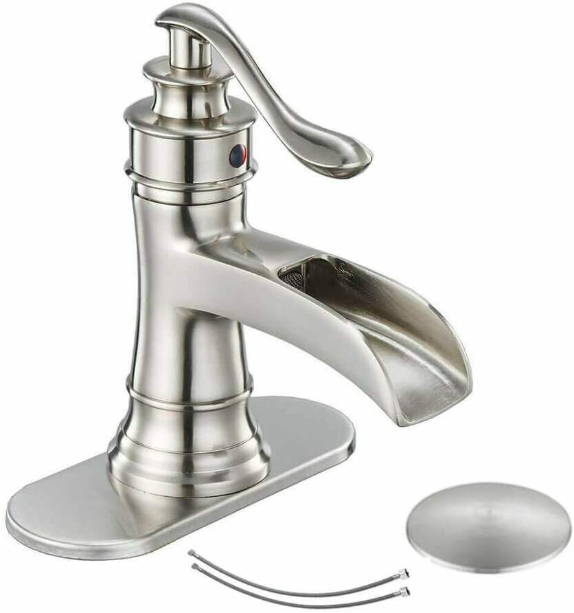 Bathroom Faucet Brushed Nickel Waterfall Vanity Lavatory Sink Faucet With Drain