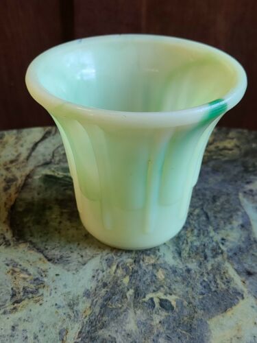 Vintage Akro Agate Depression Glass Planter/ Vase Light Green Swirl Made In Usa