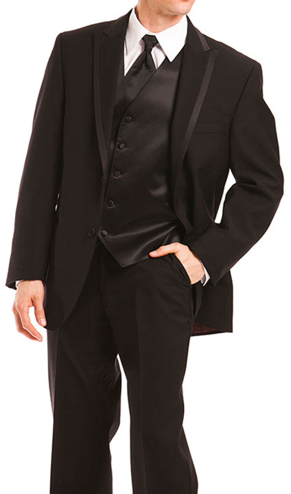 Black Calvin Klein Arden Tuxedo With Flat Front Pants Cummerbund & Bow Tie Prom