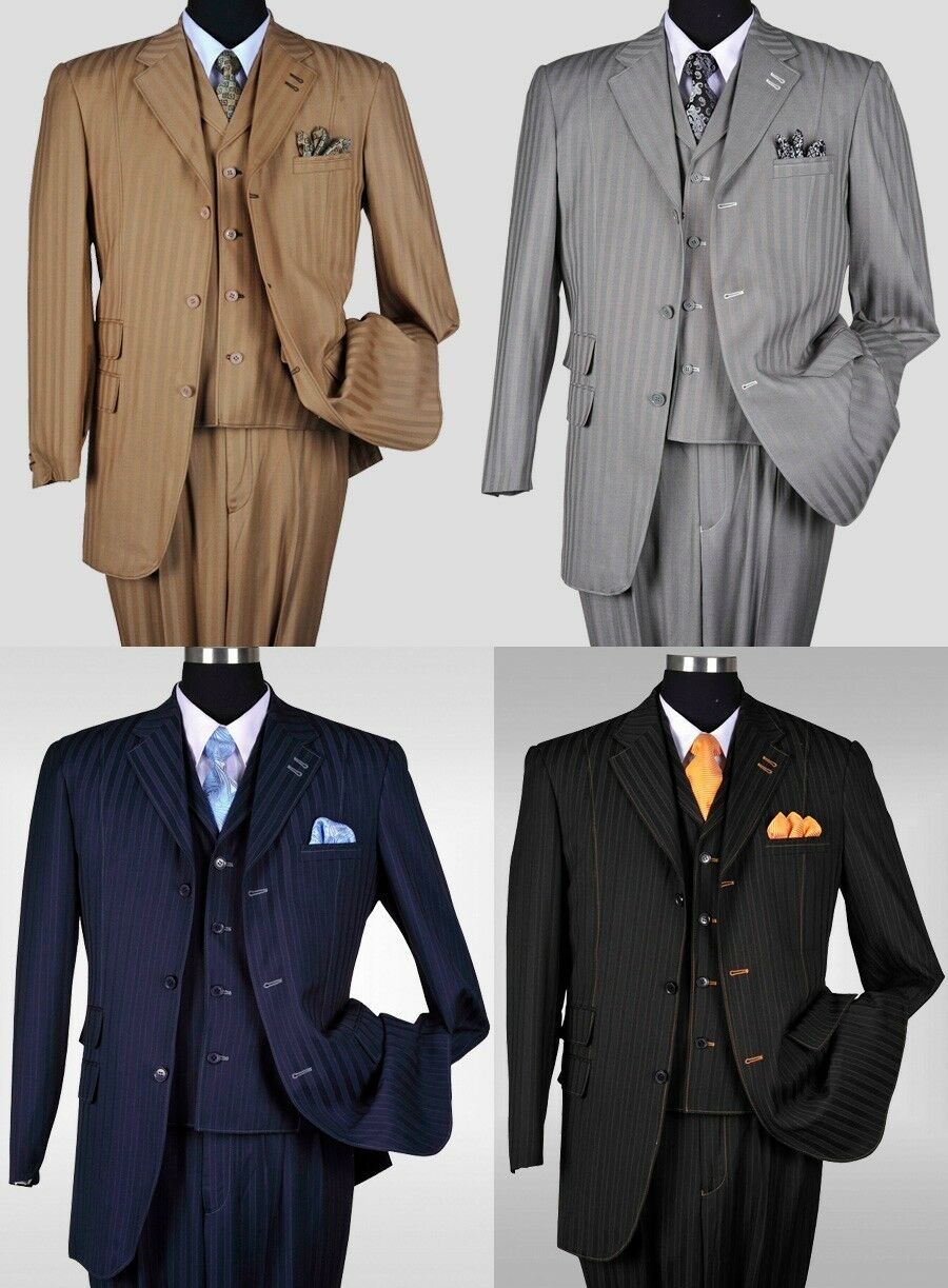 New Men's 3 Piece Elegant And Classic Stripes Suit 4 Colors  5267v